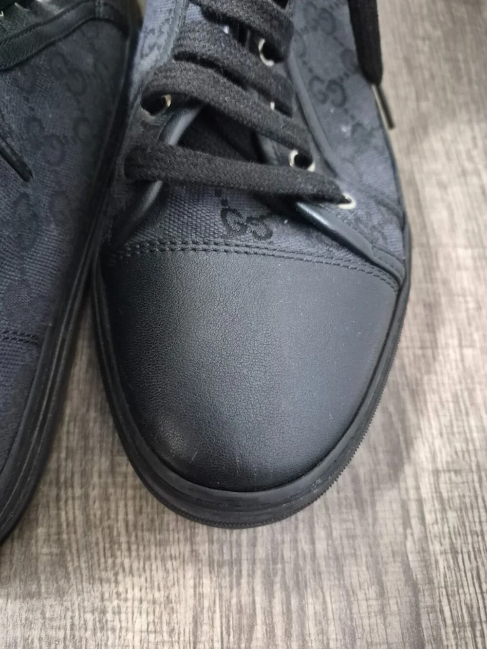 Gucci 8.5 High Lead Black Monogram Canvas Designer Lace Up City Classic Sneakers